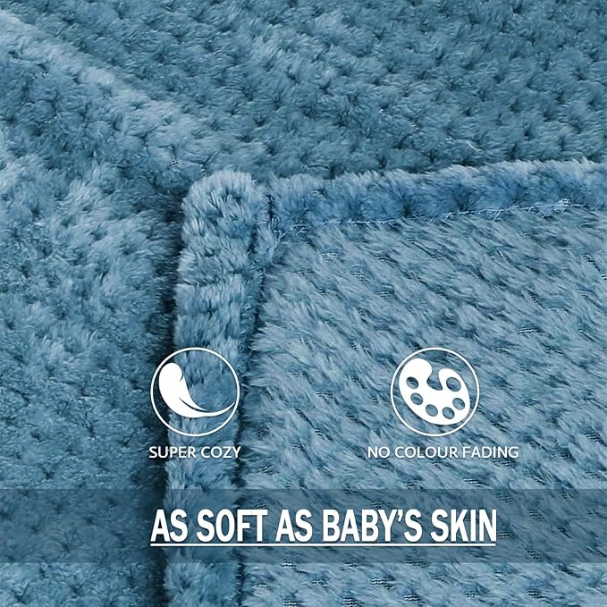 Exclusivo Mezcla Fleece Throw Blanket Extra Large, Super Soft and Warm Blankets for Couch, Sofa and Bed Waffle Textured, Cozy, Fuzzy and Lightweight (Slate Blue, 50x70 Inches)