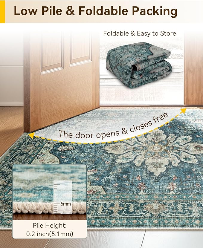 RELEANY Area Rugs 2'x3' Kitchen Rugs Entry Rug Small Rugs for Entryway Kitchen Bathroom Door Mat Indoor Entrance,Washable Non Slip, Dark Blue Vintage