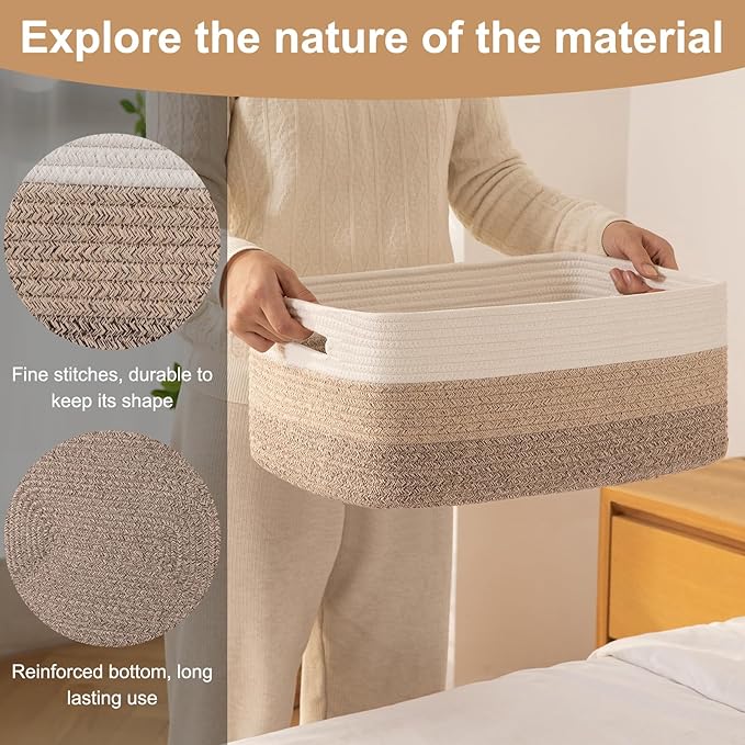 OIASKET Large Storage Basket for Organizing, Woven Rope Basket for Shelves, Closet Organizer Bins for Clothes, Blanket, Toys, Baby Nursery Storage, 17.7" x 13" x 7.87", 4 Packs Gradient Yellow