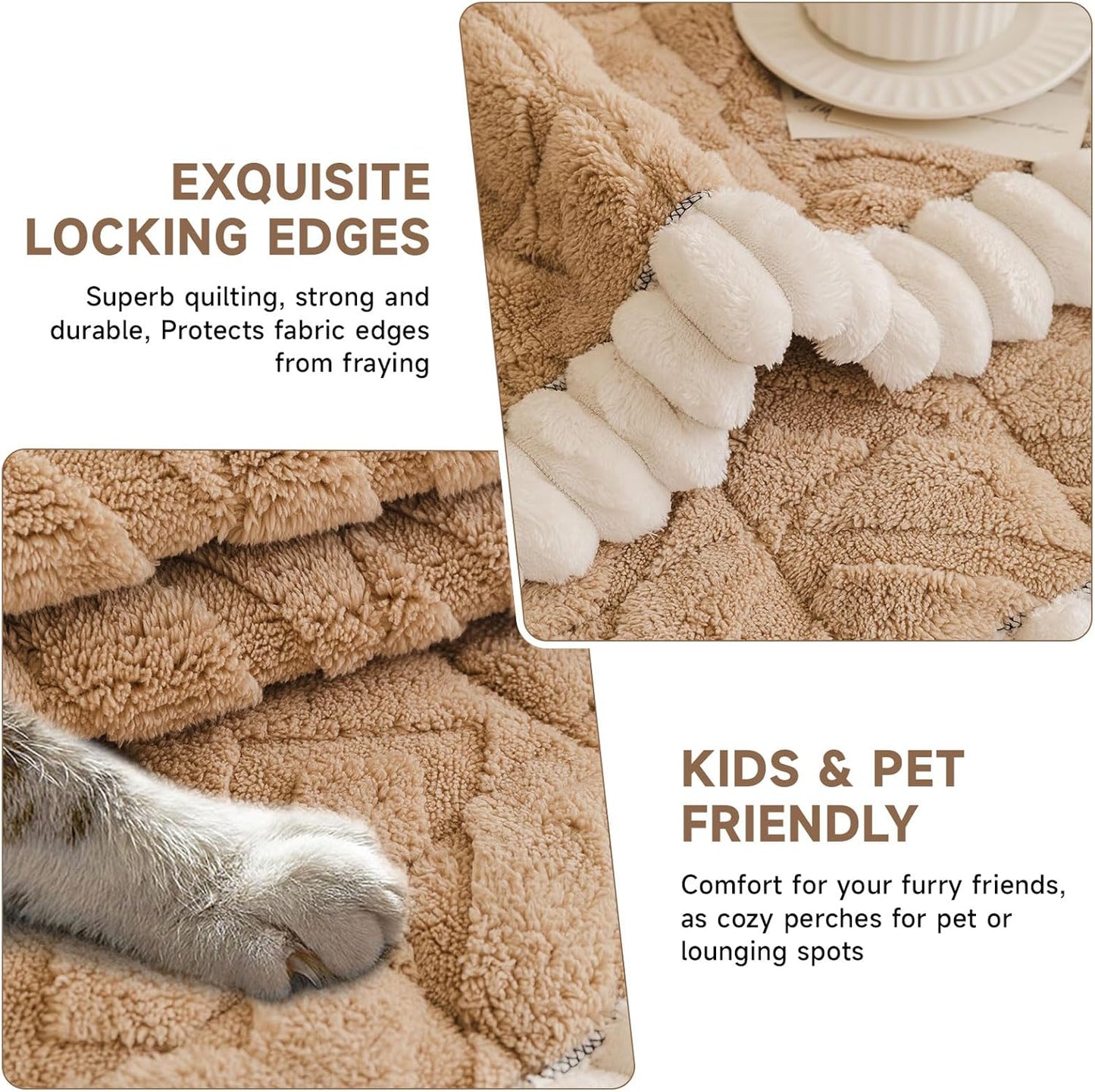 OTOB Pet Couch Covers for 3 Cushion Couch Sofa, Washable & Non Slip Fuzzy Plush Sofa Cushion Covers, All Seasons Geometric Jacquard Modern Soft Dog Bed Mat Slipcovers Protector (Coffee, 27.6"x70.9")