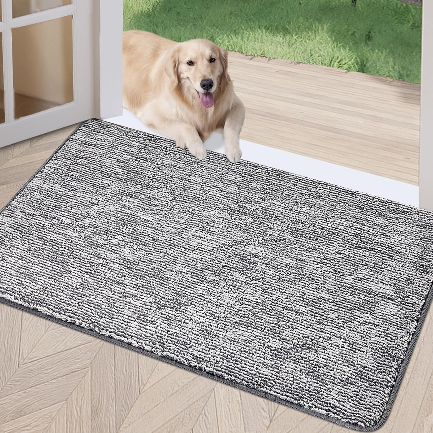 REFETONE Indoor Doormat, Front Door Mat 20"x32" Absorbent Rubber Backing Non Slip Back Door Mats, Washable Low-Profile Inside Floor Mat Door Rugs for Entryway, Resist Dirt Mud Mat for Dogs, Dark Grey