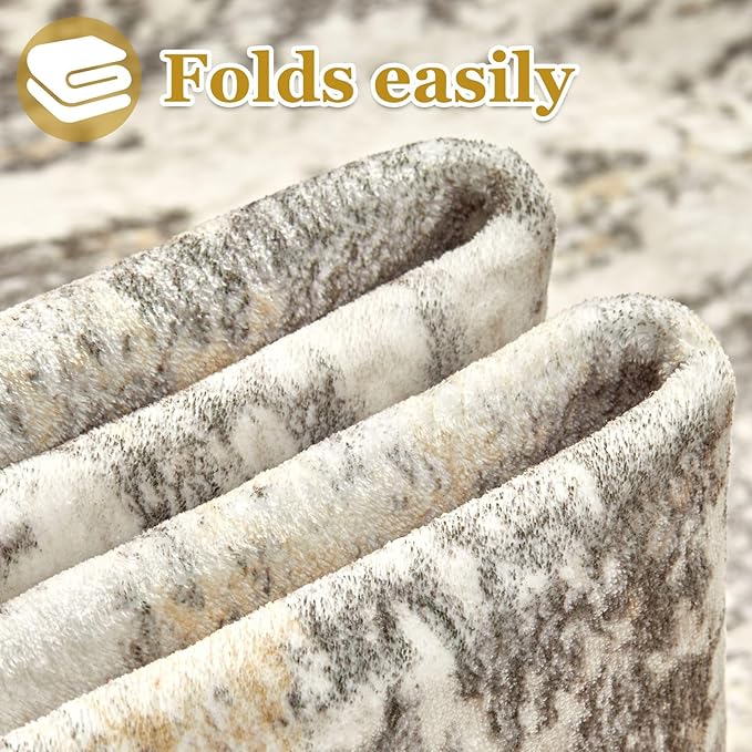 4ft Round Area Rugs for Living Room: 4x4 Abstract Washable Rug Modern Large Soft Stain Resistant Non-Slip Backing Machine Table for Bedroom Dining Room Indoor Home Office Carpet - Gold Brown