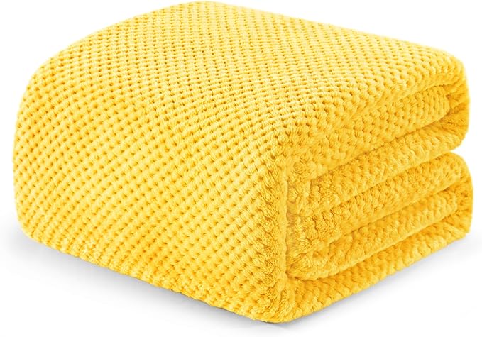 Exclusivo Mezcla Fleece Bed Blanket Queen Size, Super Soft and Warm Blankets for Couch, Sofa and Bed Waffle Textured, Cozy, Fuzzy and Lightweight (Vibrant Yellow, 90x90 Inches)