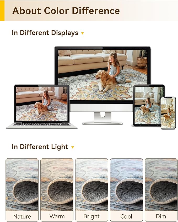 RELEANY Area Rugs 2'6''x12' Runner Rug Non Slip Washable for Kitchen Hallway Bedroom Beside Laundry Room Bathroom Rug, Floor Carpet, Light Yellow Carbon Grey Orange