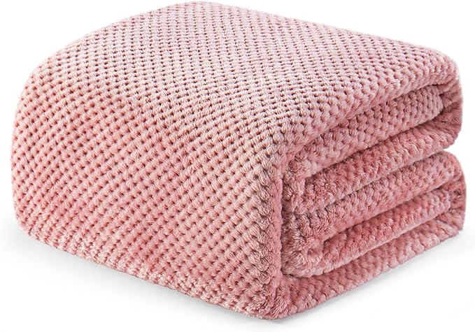 Exclusivo Mezcla Fleece Bed Blanket King Size, Super Soft and Warm Blankets for Couch, Sofa and Bed Waffle Textured, Cozy, Fuzzy and Lightweight (Dusty Pink, 90x104 Inches)