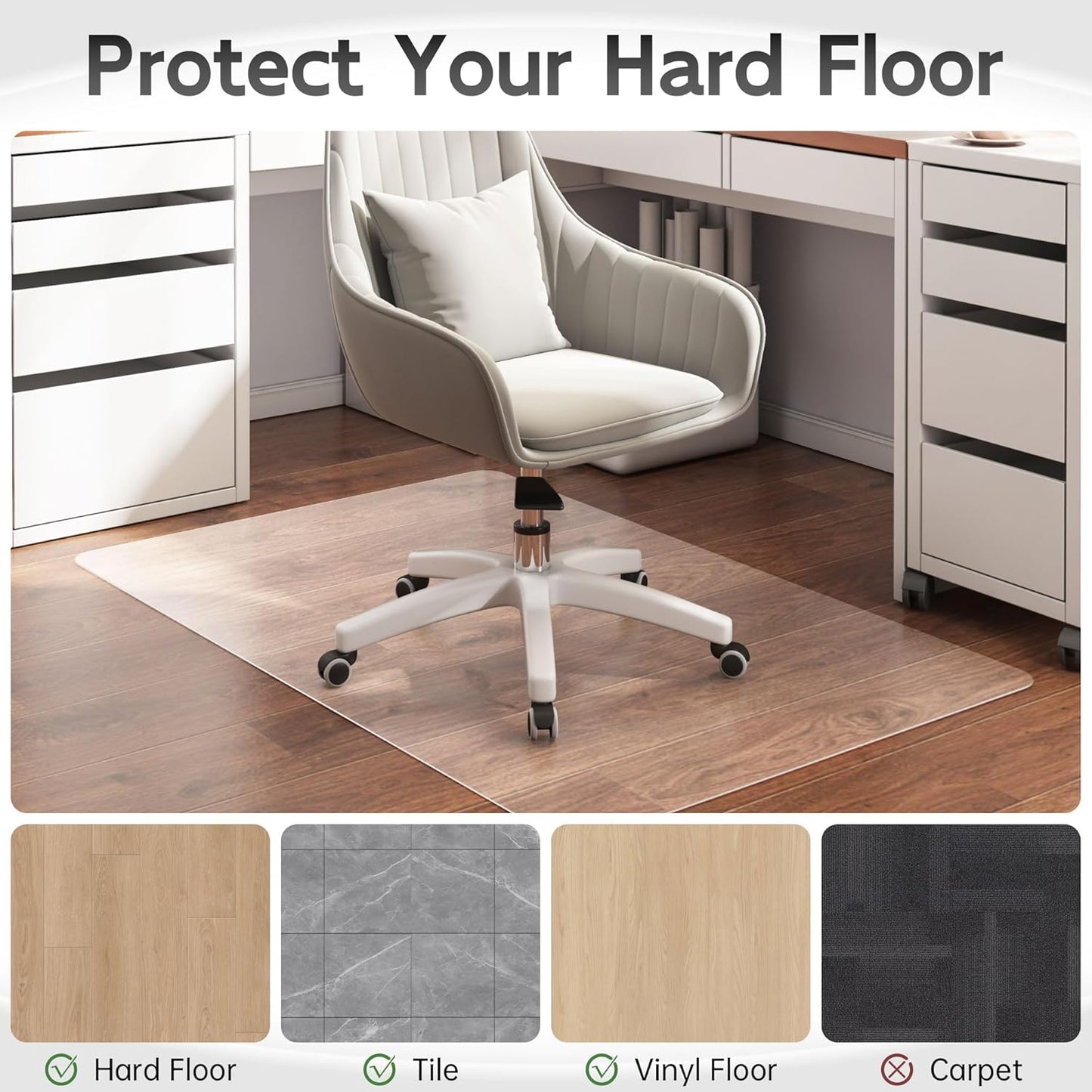Office Chair Mat for Hardwood Floor, 72" x 46" Clear Computer/Desk Chair Mat for Hard Floor, Thicker, Easy Glide, Non-Slip, Protects Hard Surfaces from Scratches, Ideal for Home or Office