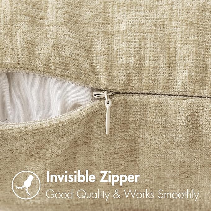 MIULEE Pack of 2 Beige Throw Pillow Covers 18x18 Inch Soft Chenille Pillow Covers for Sofa Living Room Spring Home Decor Couch Solid Dyed Cases Not Pillow Inserts