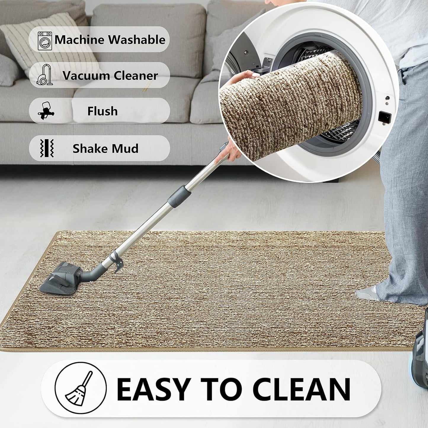 REFETONE Indoor Doormat, Front Door Mat 32"x48" Absorbent Rubber Backing Non Slip Back Door Mats, Washable Low-Profile Inside Floor Mat Door Rugs for Entryway, Resist Dirt Mud Mat for Dogs, Coffee