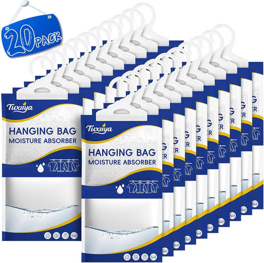 20 Pack Moisture Absorbers Packets,Hanging Closet Dehumidifier Bags,Humidity Packs, Desiccant,Moisture Absorbing Bags for Closet,Wardrobes,Bedrooms, Bathrooms(Net Wt. 230g/Pack)