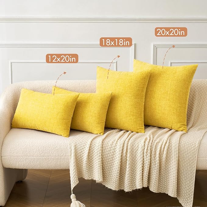 MIULEE Pack of 2 Couch Throw Pillow Covers 18x18 Inch Soft Yellow Chenille Pillow Covers for Sofa Living Room Spring Home Decor Couch Solid Dyed Cases