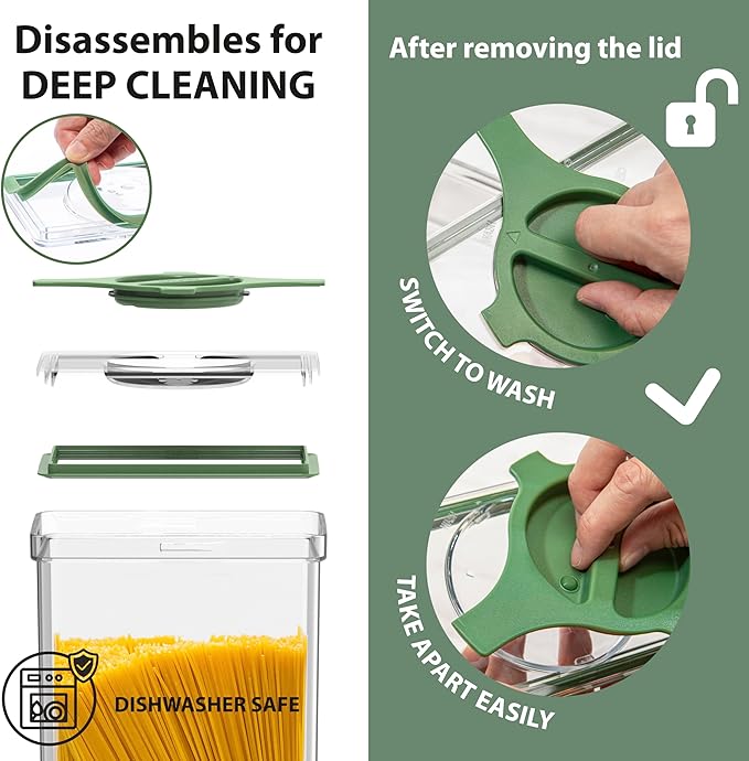 Leakproof Food Storage Container Set with Twist-Lock Lids, 3-Pack BPA-Free Stackable Pantry Canisters for Sugar, Flour, Pasta, Snacks(0.8qt (3.2 Cup), 1.9qt (7.6 Cup), 3qt (12 Cup)- Green