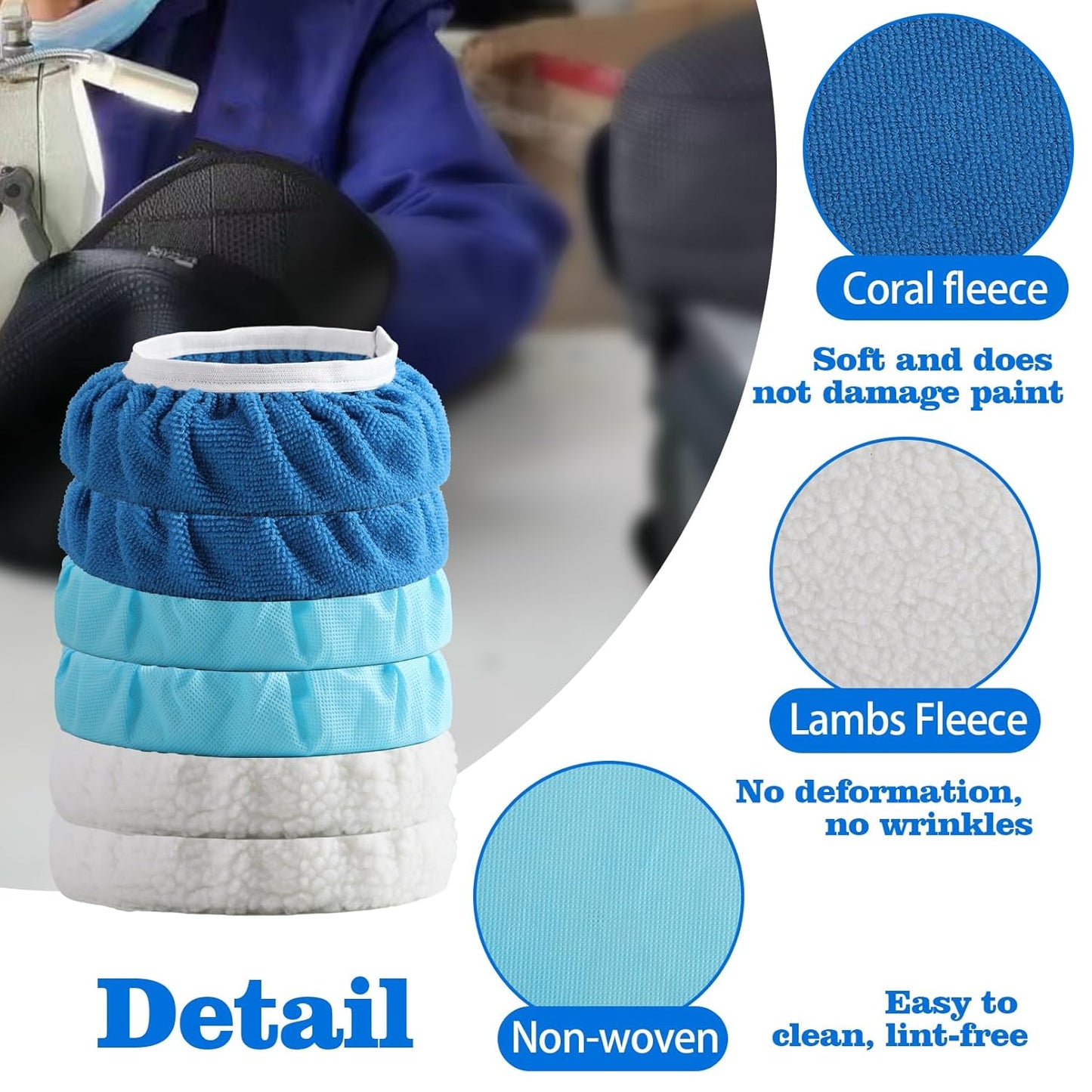 40 Pieces Polishing Bonnet Pads,Car Polisher Pad Bonnet 5-6 Inch, Car Buffer Bonnets Microfiber Bonnet Waxers Bonnet Set,Mix Pack 24 Microfiber 8 Non Woven 8 Woolen for Car Polisher