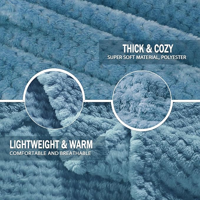 Exclusivo Mezcla Fleece Throw Blanket Extra Large, Super Soft and Warm Blankets for Couch, Sofa and Bed Waffle Textured, Cozy, Fuzzy and Lightweight (Slate Blue, 50x70 Inches)