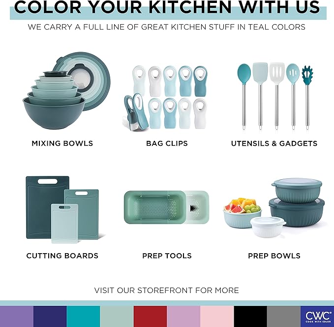 COOK WITH COLOR Prep Bowls with Lids- Wide and Deep Nesting Plastic Small Mixing Bowl Set with Lids, 12 Piece Set - Wide Bowls, Teal