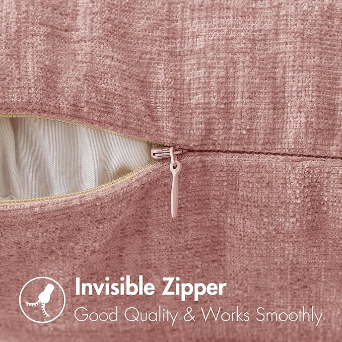 MIULEE Pack of 2 Couch Valentines Throw Pillow Covers 18x18 Inch Soft Spring Blush Pink Chenille Pillow Covers for Sofa Living Room Solid Dyed Pillow Cases