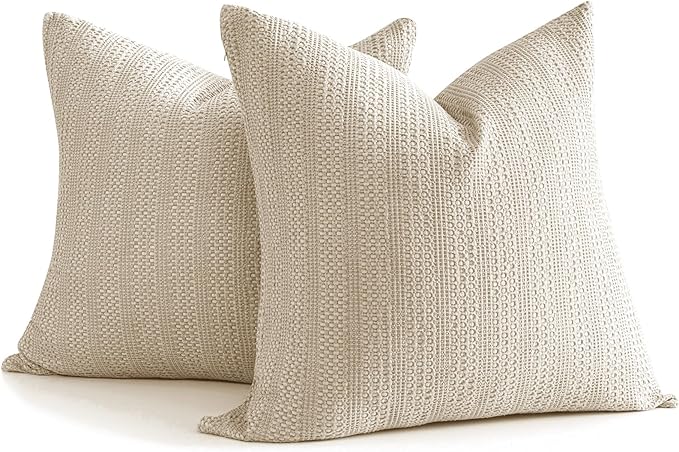 COCOPLOCEUS 24x24 Pillow Covers Set of 2 Khaki Euro Shams Boho Decorative Throw Pillow Covers Cotton Large Square Pillowcase for Couch Bed