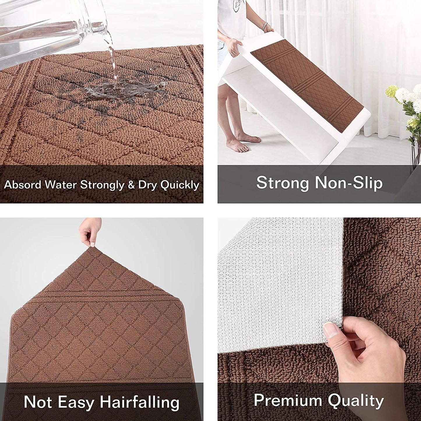 REFETONE Indoor Doormat, Front Back Door Mat 16"x24" Absorbent Rubber Backing Non Slip Door Mats, Low-Profile Resist Dirt Rugs, Machine Washable Door Rug Inside Floor Mat for Entryway, Chocolate