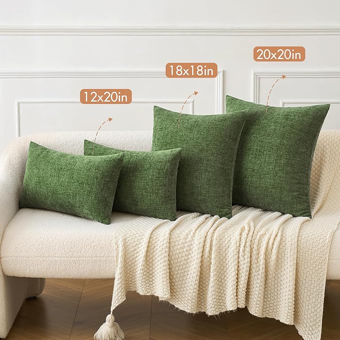 MIULEE Pack of 2 Couch Throw Pillow Covers 16x16Inch Soft Moss Green Spring Chenille Pillow Covers for Sofa Living Room Solid Dyed Pillow Cases