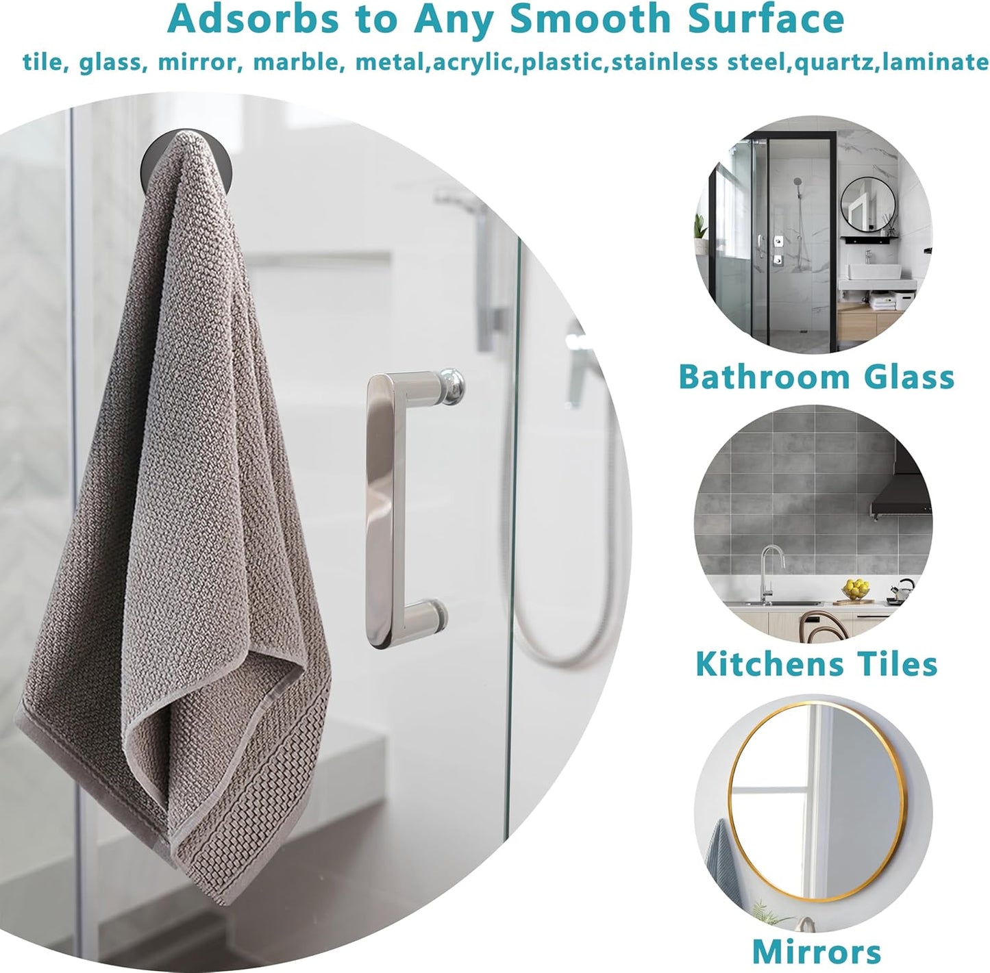 Suction Cup Hooks for Shower,Removable No Drill Towel Hooks,Upgraded 15 lbs Strong Suction hooks for Bathroom Tile,Shower Wall,Glass Door,Kitchen-Loofah,Coat,Stainless Waterproof-Matte Black 2 Pcs