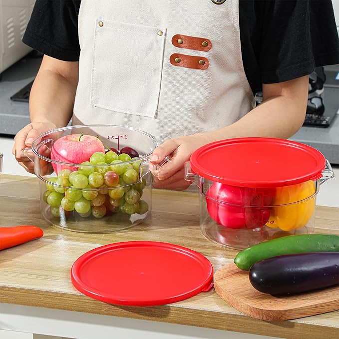 1 Pcs Dough Proofing Bucket with Lid, Round Food Storage Container 2 Qt Dough Bucket Clear Translucent Containers with Red Scale(Red)