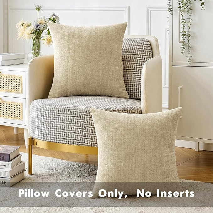 MIULEE Pack of 2 Beige Throw Pillow Covers 18x18 Inch Soft Chenille Pillow Covers for Sofa Living Room Spring Home Decor Couch Solid Dyed Cases Not Pillow Inserts