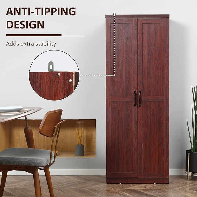 HOMCOM 63" 2-Door Kitchen Pantry, Freestanding Storage Cabinet with 5-Tier Shelving and 2 Adjustable Shelves for Dining Room, Espresso