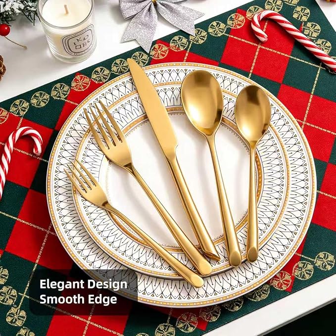 Gold 5-Piece Silverware Set, Elegant Stainless Steel Flatware Set, Cutlery Set Mirror Polished, Dishwasher Safe, Service for 1