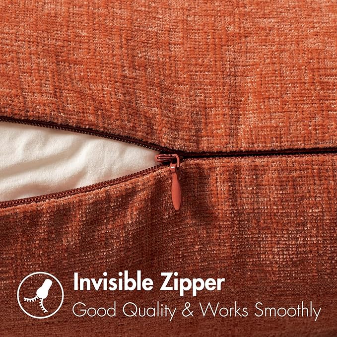 MIULEE Pack of 2 Rust Throw Pillow Covers 16x16 Inch Soft Chenille Pillow Covers for Sofa Living Room Couch Solid Dyed Cases