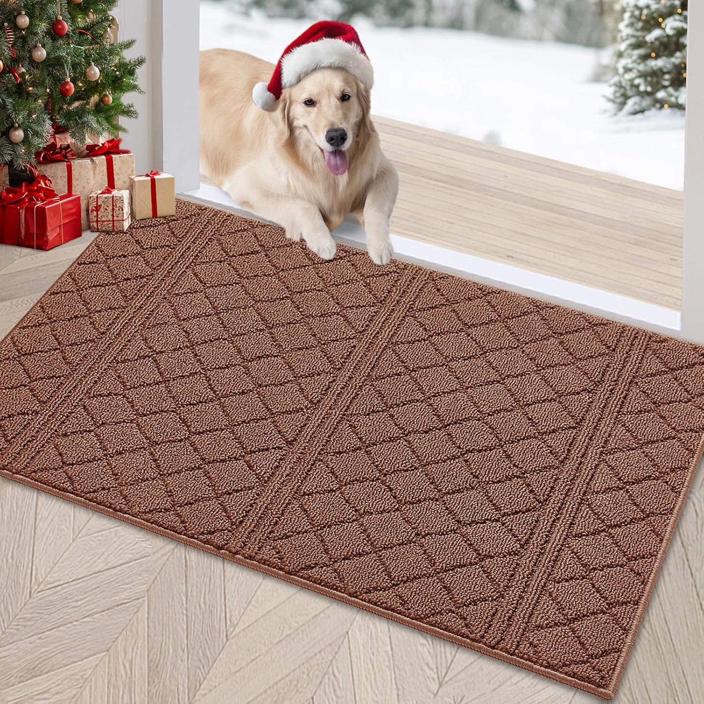 REFETONE Indoor Doormat, Front Back Door Mat 32"x48" Absorbent Rubber Backing Non Slip Door Mats, Low-Profile Resist Dirt Rugs, Machine Washable Door Rug Inside Floor Mat for Entryway, Chocolate