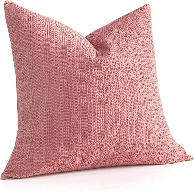 COCOPLOCEUS 1pc 26x26 Pillow Cover Boho Euro Sham Decorative Throw Pillow Covers Cotton Large Square Pillowcase for Couch Bed, Coral Pink