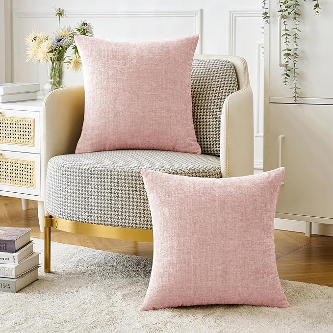 MIULEE Pack of 2 Couch Valentines Throw Pillow Covers 16x16 Inch Soft Spring Pink Chenille Pillow Covers for Sofa Living Room Solid Dyed Pillow Cases