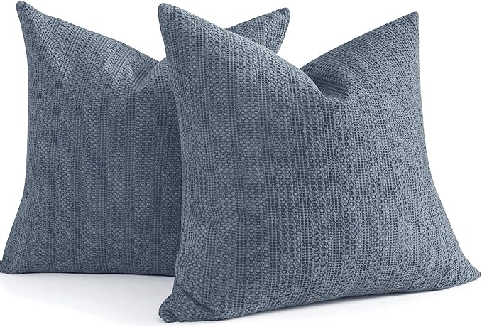 COCOPLOCEUS 24x24 Pillow Covers Set of 2 Euro Sham Pillow Covers Cotton Euro Pillow Shams, Boho Throw Pillow Covers Large Decorative Square Pillowcase for Couch Bed, Blue Grey