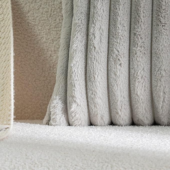 DEELAND Pack of 2,Double-Sided Faux Fur Plush Decorative Throw Pillow Covers Fuzzy Striped Soft Pillowcase Cushion Covers for Sofa Couch Bedroom Lightgrey 24x24 inch