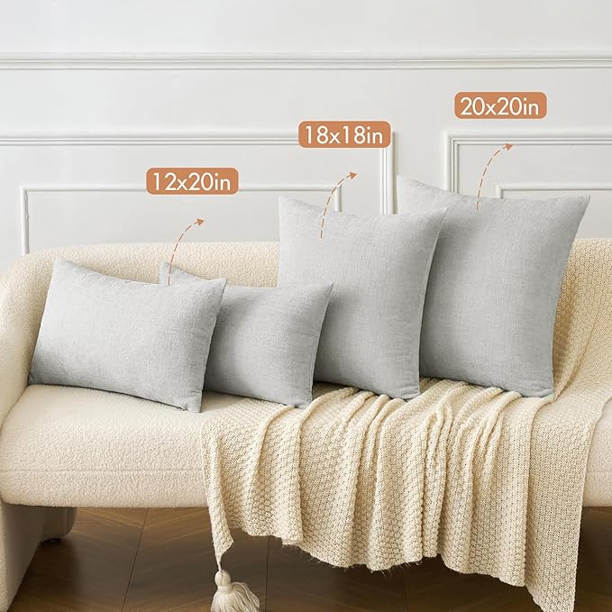 MIULEE Pack of 2 Light Gray Throw Pillow Covers 12x20 Inch Soft Chenille Pillow Covers for Sofa Living Room Couch Solid Dyed Cases