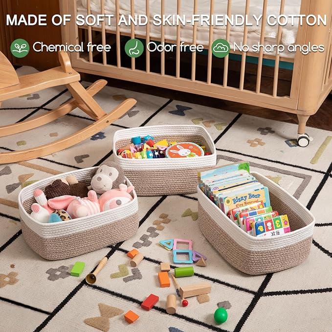 OIASKET Storage Baskets for Organizing 3 Pack, Woven Baskets for Shelves, Closet Organizer Bins Empty Gift Basket Toy Storage for Toys, Books, Towels, Clothes, 15"x11.42"x6.7", Yellow