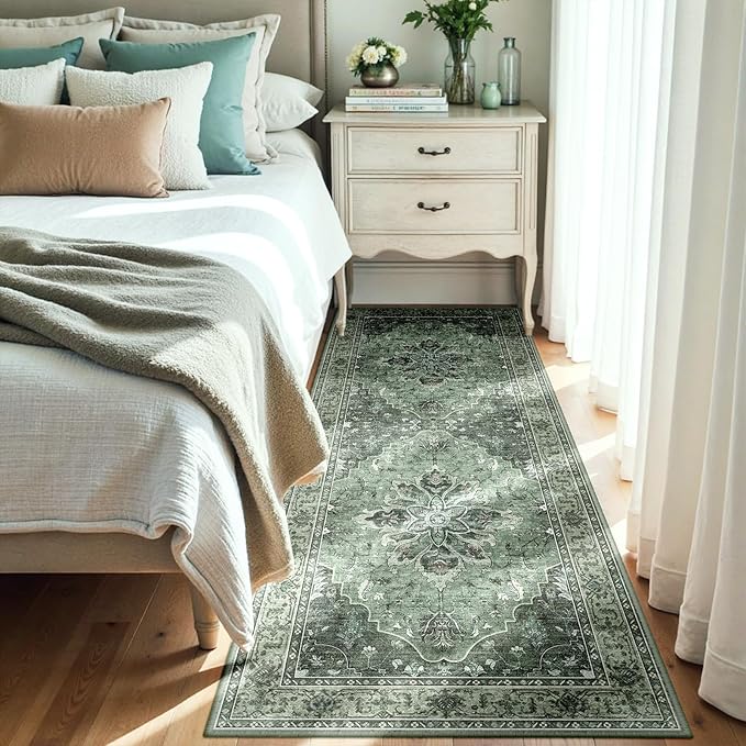 RELEANY Area Rugs 3'x6' Runner Rug Non Slip Washable for Kitchen Hallway Bedroom Beside Laundry Room Bathroom Rug, Floor Carpet, Dark Green Gray