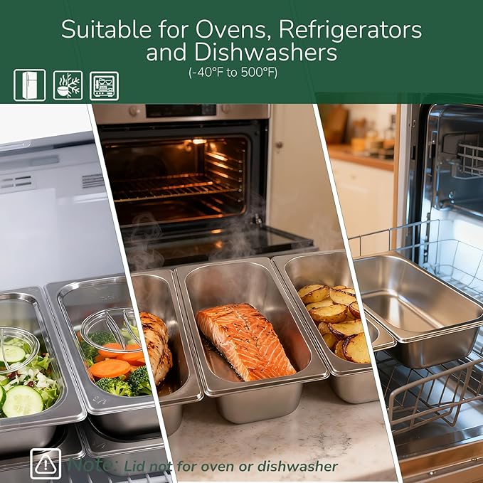 6 Pack Stainless Steam Hotel Pan with Lid, 1/3 Size x 4 Inch Deep Table Steam Pan Restaurant Supplies Reusable Anti Rust Catering Storage for Home, Buffet,Party, Restaurant, Hotel