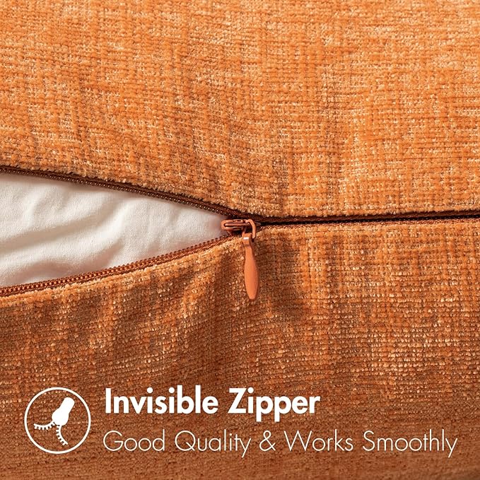 MIULEE Pack of 2 Orange Throw Pillow Covers 18x18 Inch Soft Chenille Pillow Covers for Sofa Living Room Couch Solid Dyed Cases