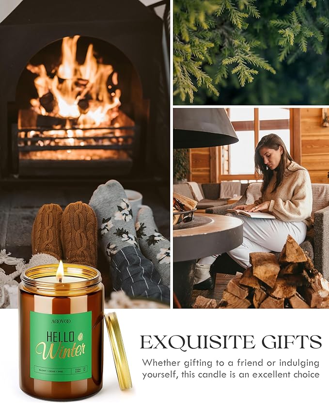 AOOVOO Hello Winter Candle - Large Pine Scented Soy Wax Aromatherapy Candles, 22oz