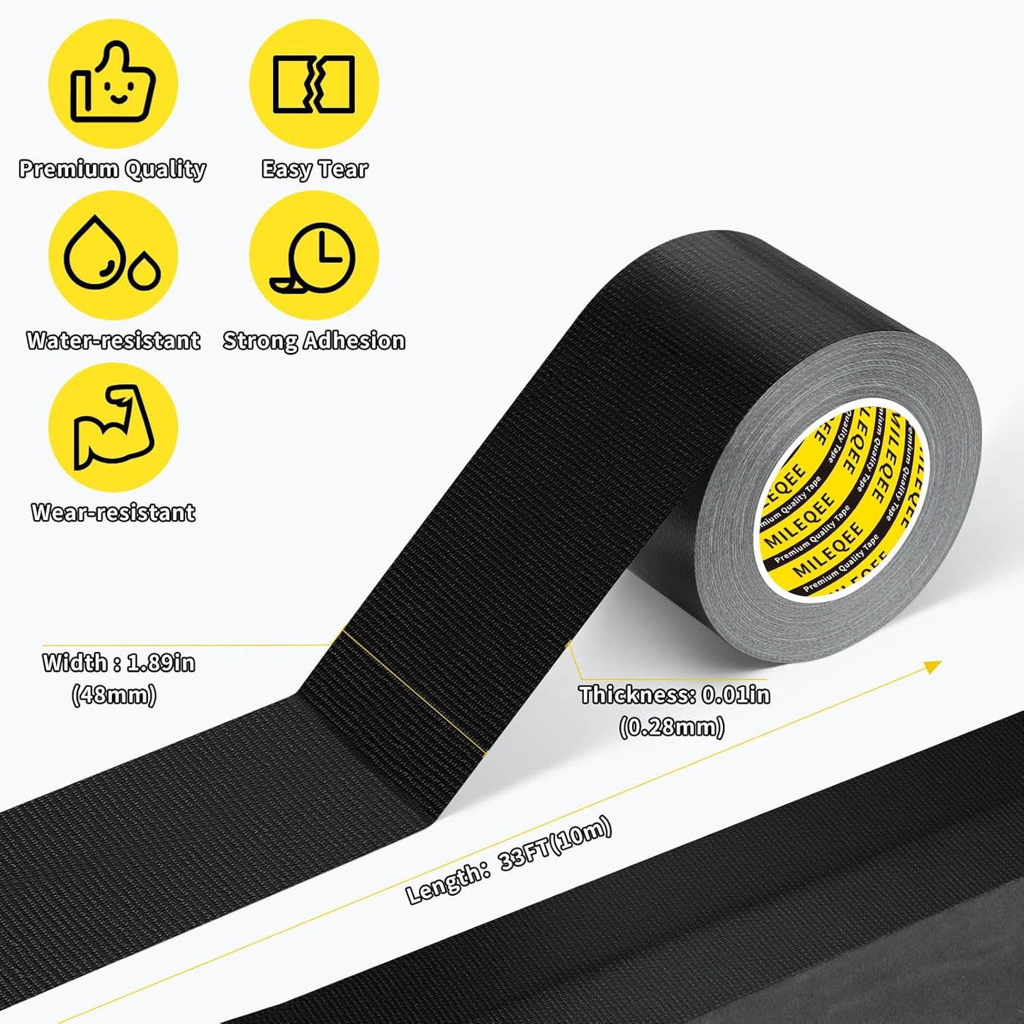 Cloth Duct Window Seal Strip Tape for Winter, 1.89in x 33FT, Weather Stripping Sealing Insulation Tape for Windows and Door, Easy Tear Sealer Draft Blocker Black