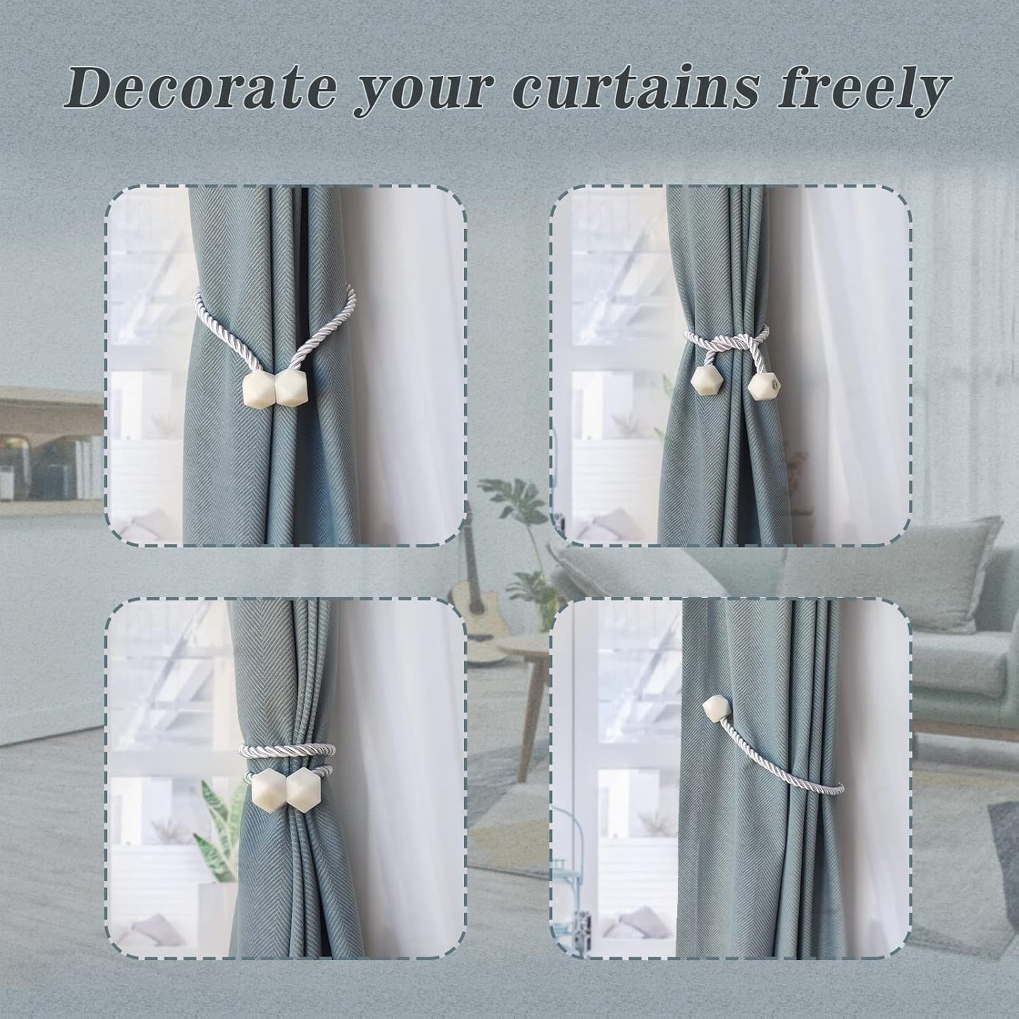 Hion Magnetic Curtain Tiebacks White 6 Pack, Curtain Tiebacks Buckles Holdbacks Holders Hooks Clip for Home Bedroom Office Decorative Thick or Thin Curtain