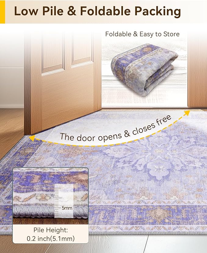 RELEANY Area Rugs 2'x3' Kitchen Rugs Entry Rug Small Rugs for Entryway Kitchen Bathroom Door Mat Indoor Entrance,Washable Non Slip, Light Purple Brown