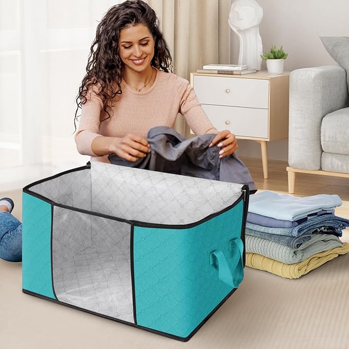 Fab totes Storage Bags,Clothes Blanket Storage Bins Foldable Closet Organizers with Reinforced Handle for Home Dorm Storage and Organization,Fabric Bags for Organizing Sheets,Clothing (Green,6 Pack)