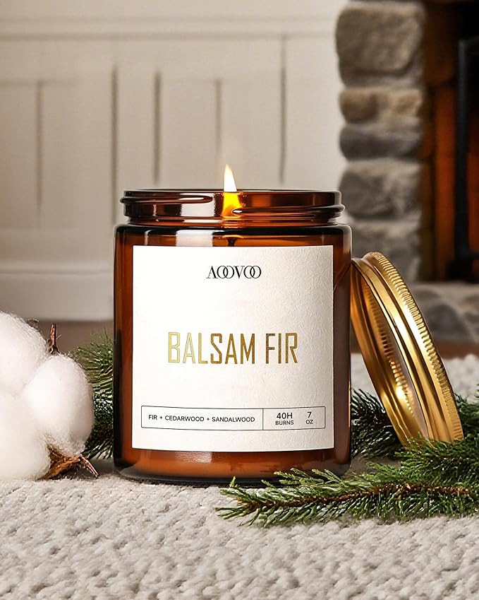 AOOVOO Christmas Candle Set - 4PC Scented Candles, 28 oz Soy Candles, Soy Candle for Home Scented, Balsam Fir/Cedar&Patchouli/Cinnamon&Apple/Vanilla Cake