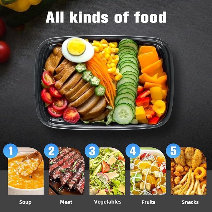 28oz meal prep containers with lids, 50 Pack (100-Piece),BPA-Free, Food Safe & Leakproof Reusable Plastic Food Storage – Microwave Safe, Stackable Takeout Boxes