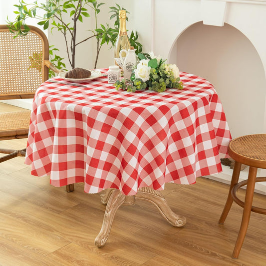 Waterproof Plaid Tablecloth Fabric - Round 70 Inch Classic Gingham Checker Table Cloth for Indoor/Outdoor Use - Buffalo Table Cover for Picnics, BBQs, and Parties