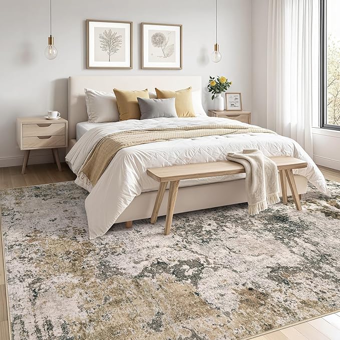 Area Rugs for Living Room: 5x7 Abstract Washable Rug Large Soft Stain Resistant Non-Slip Backing for Bedroom Dining Room Indoor Home Office Carpet for Kids Pet Friendly Families - Dark Brown