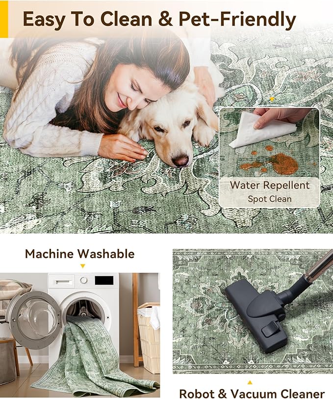 RELEANY Area Rugs 3'x7' Runner Rug Non Slip Washable for Kitchen Hallway Bedroom Beside Laundry Room Bathroom Rug, Floor Carpet, Dark Green Gray