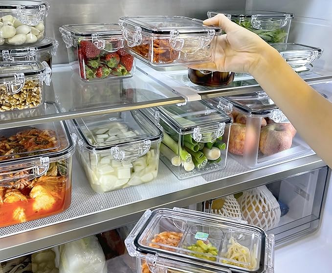 Airtight Food Storage Containers Set, 2 Lunch Boxs (With 5 Removable Boxes) - Tritan 100% | BPA-Free Vegetable Organizer Boxes | Microwave & Freezer Safe | Leak-Proof Lids