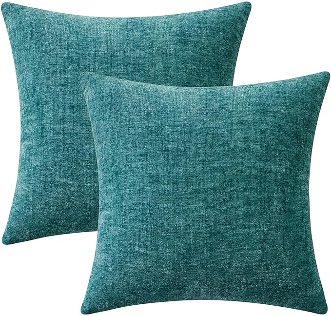 MIULEE Pack of 2 Couch Throw Pillow Covers 24x24 Inch Soft Teal Chenille Pillow Covers for Sofa Living Room Solid Dyed Pillow Cases